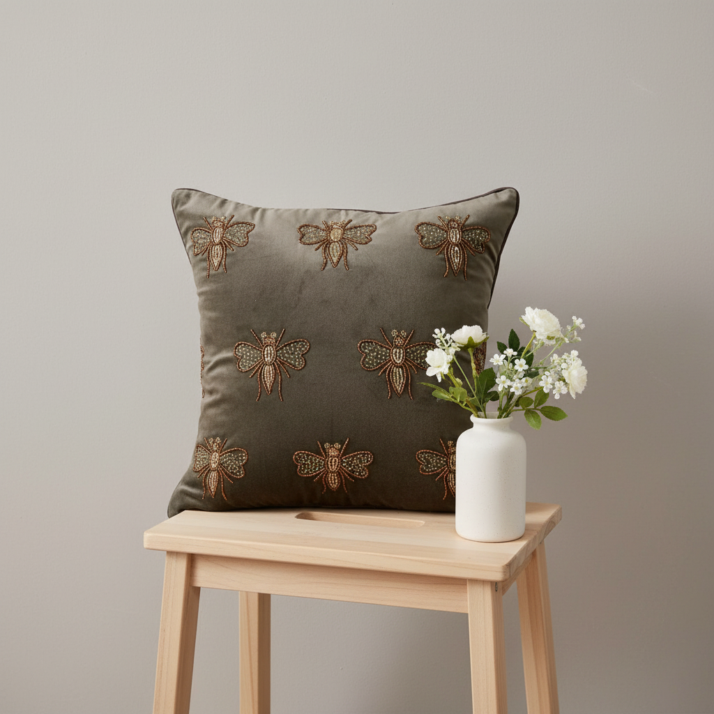 Linens Studio Embroidered Bee Design Cushion Cover CC-419 view 3