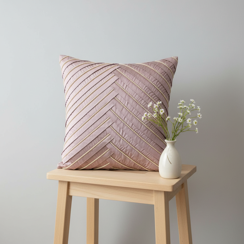 Linens Studio Pastel Pink Beaded Cushion Cover CC-179