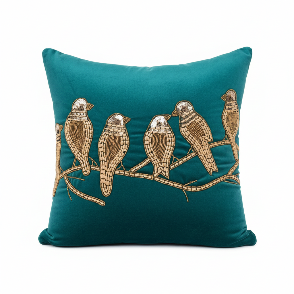 Linens Studio Velvet Embroidered Bird Cushion Cover CC-416 view 3