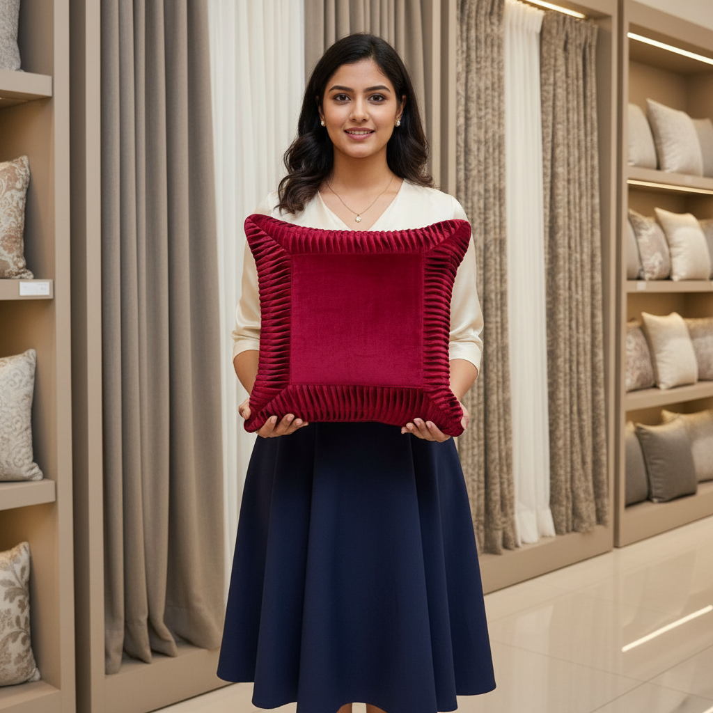 Linens Studio Red Velvet Textured Cushion Cover CC-174