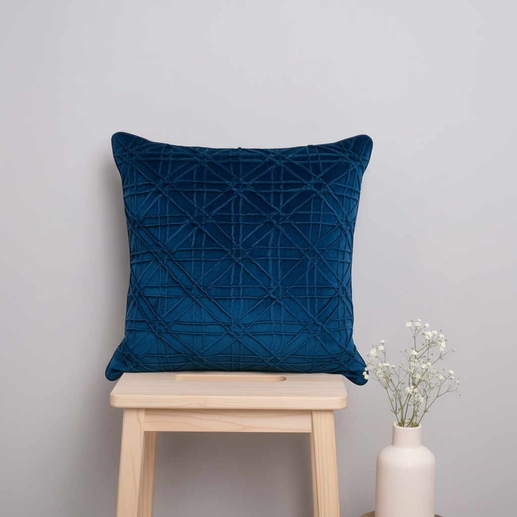 Linens Studio Blue Textured Velvet Cushion Cover CC-363
