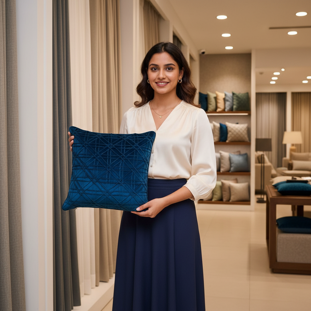Linens Studio Blue Textured Velvet Cushion Cover CC-363 view 2