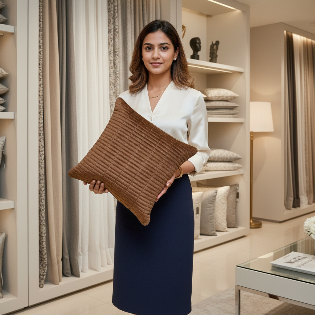 Linens Studio Brown Textured Cushion Cover CC-154 view 2