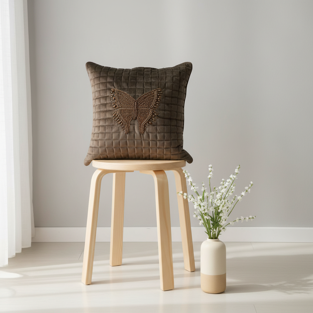 Linens Studio Butterfly Embroidered Cushion Cover  CC-403