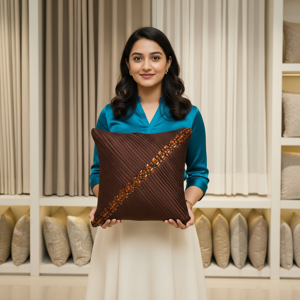 Linens Studio Brown Stone Work Cushion Cover CC-156