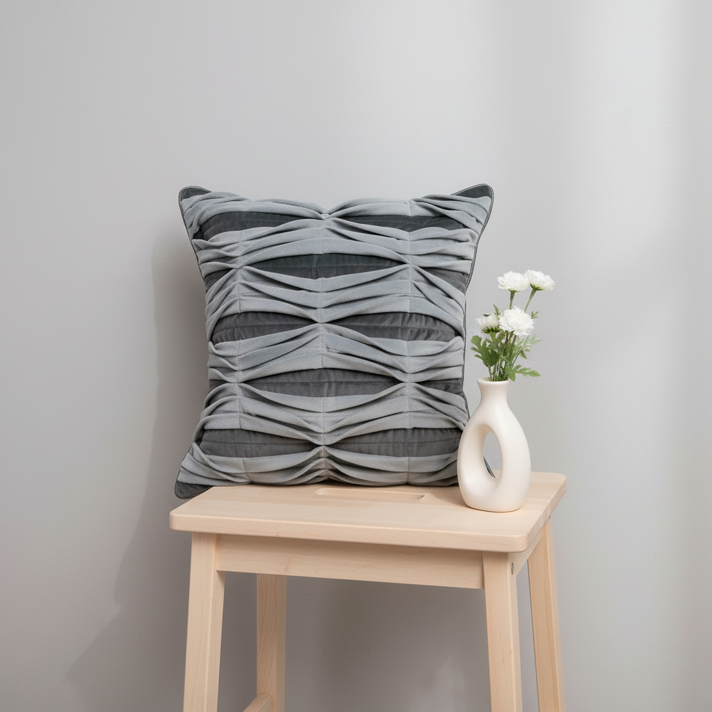 Linens Studio Grey Pleated Cushion Cover CC-403
