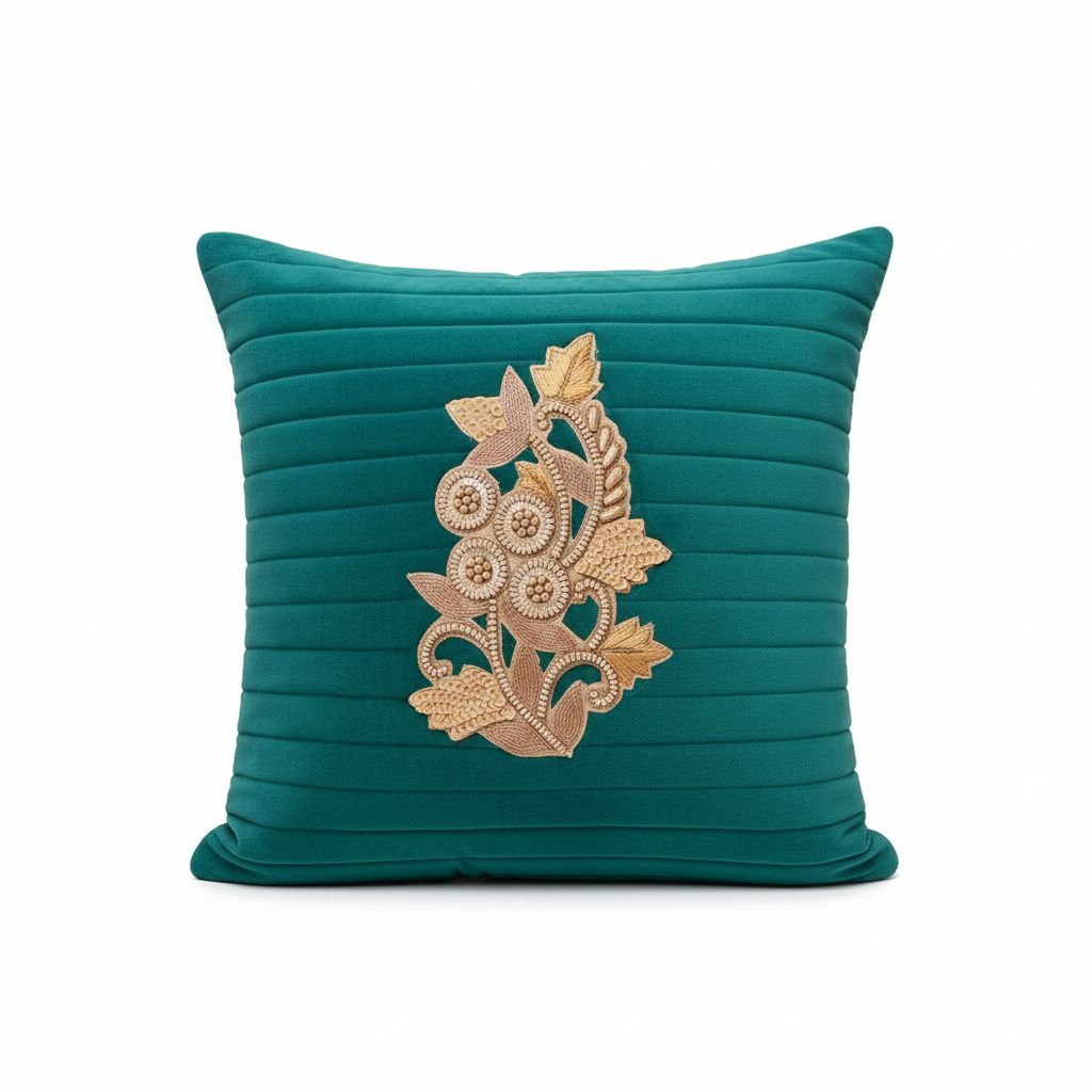 Linens Studio Teal Velvet Embroidered Cushion Cover CC-231 view 3