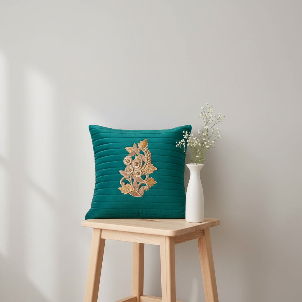 Linens Studio Teal Velvet Embroidered Cushion Cover CC-231