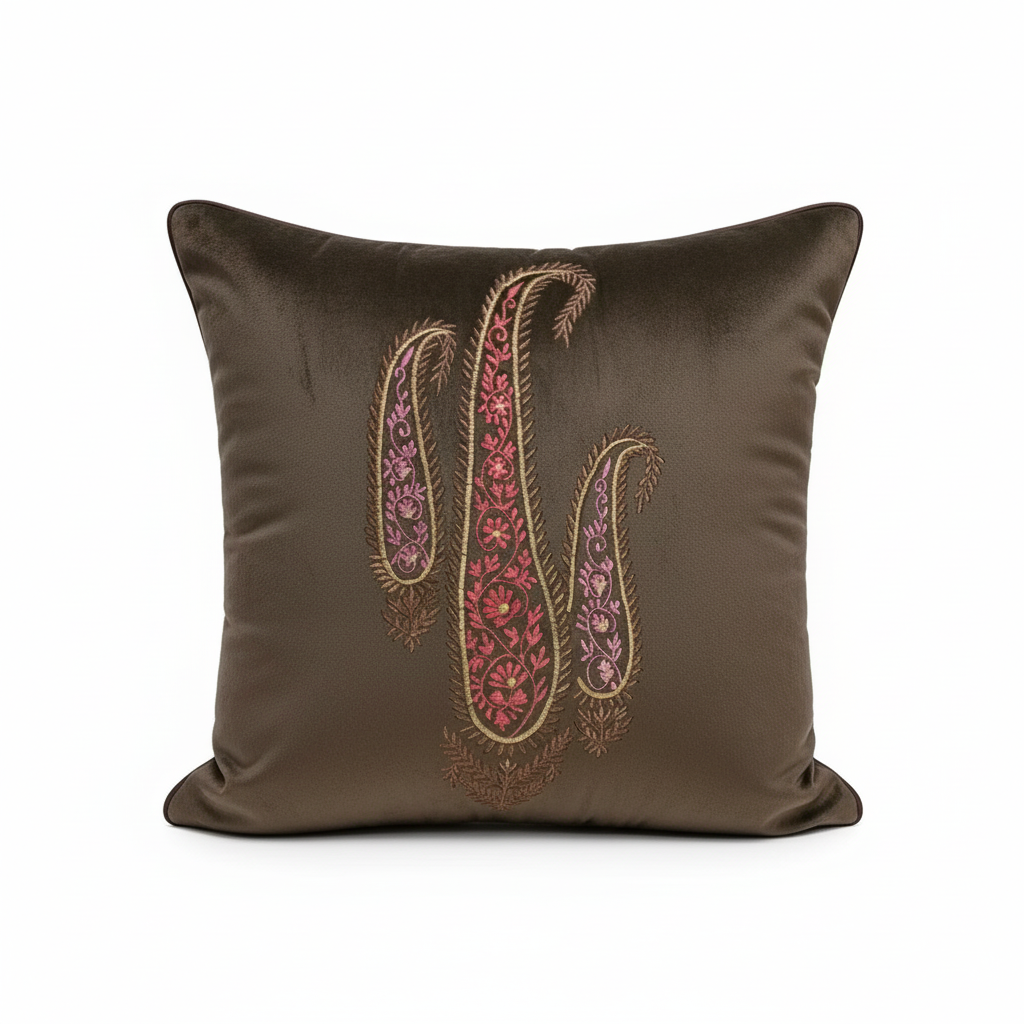 Linens Studio Brown Embroidered Velvet Cushion Cover CC-336 view 3