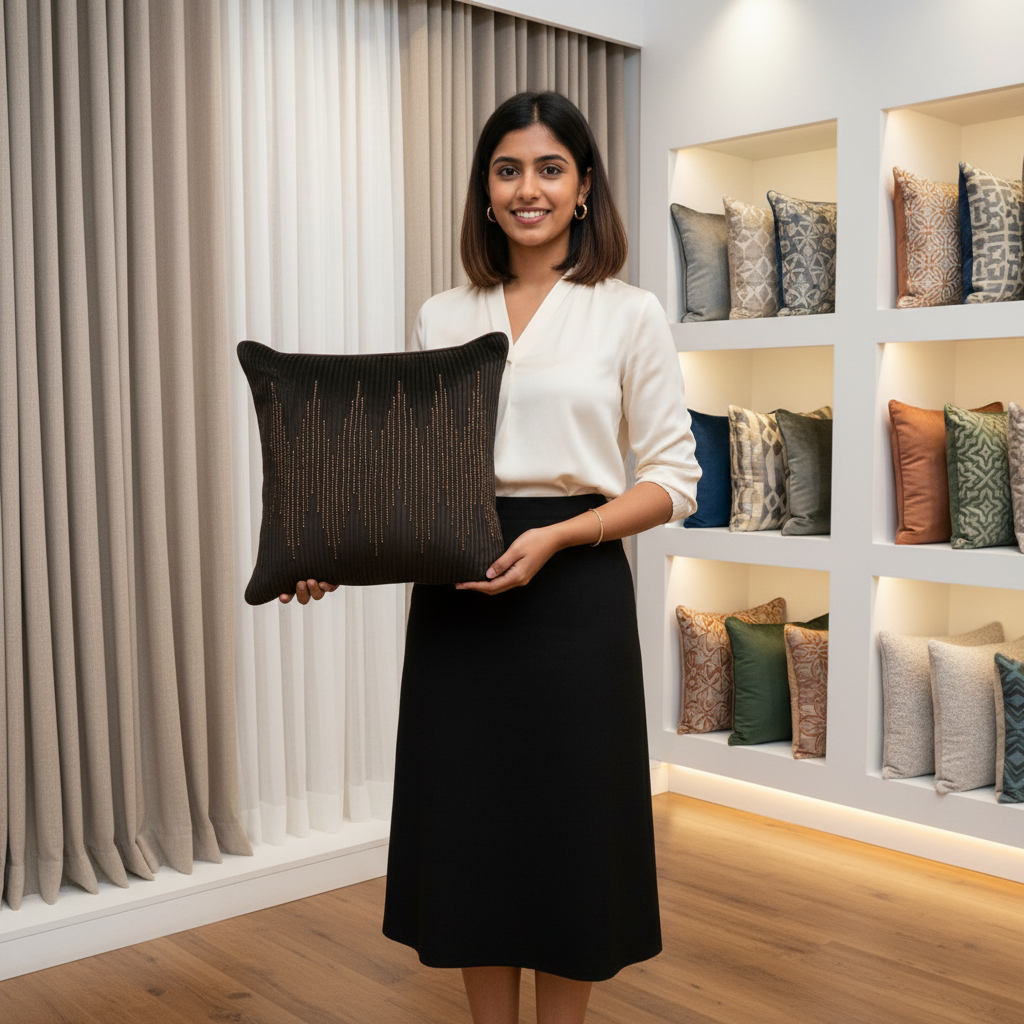 Linens Studio Brown Sequins Cushion Cover CC-385 view 2