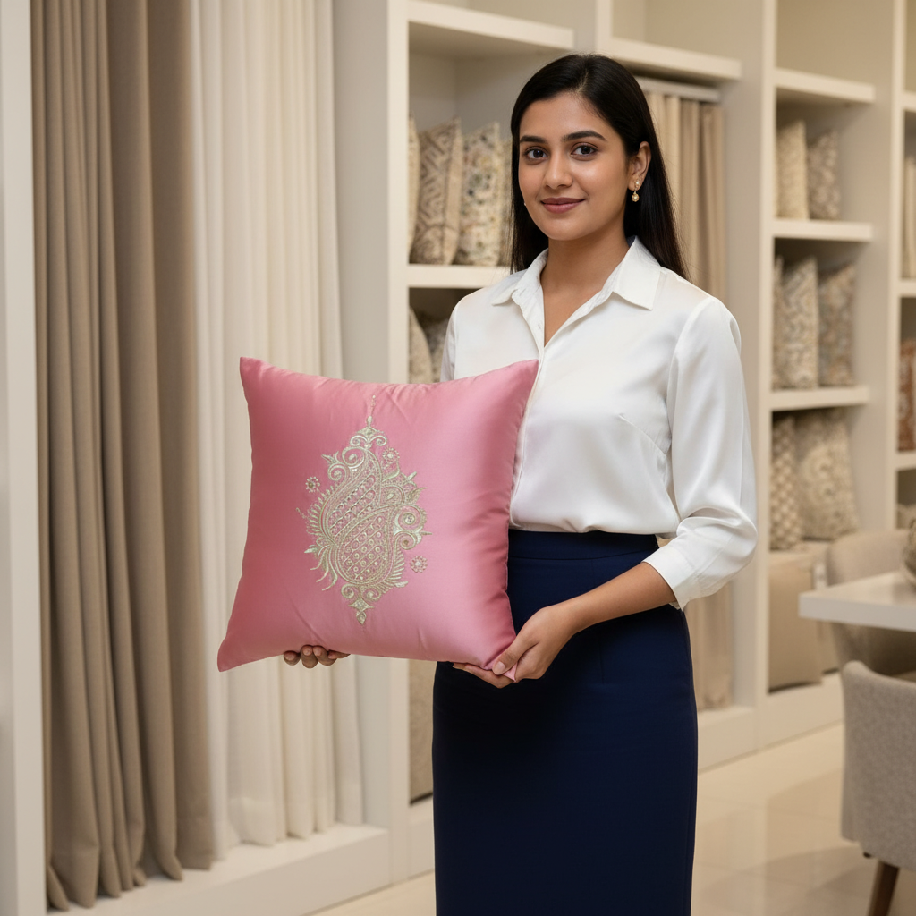 Linens Studio Pink Velvet Embroidered Cushion Cover CC-372 view 2