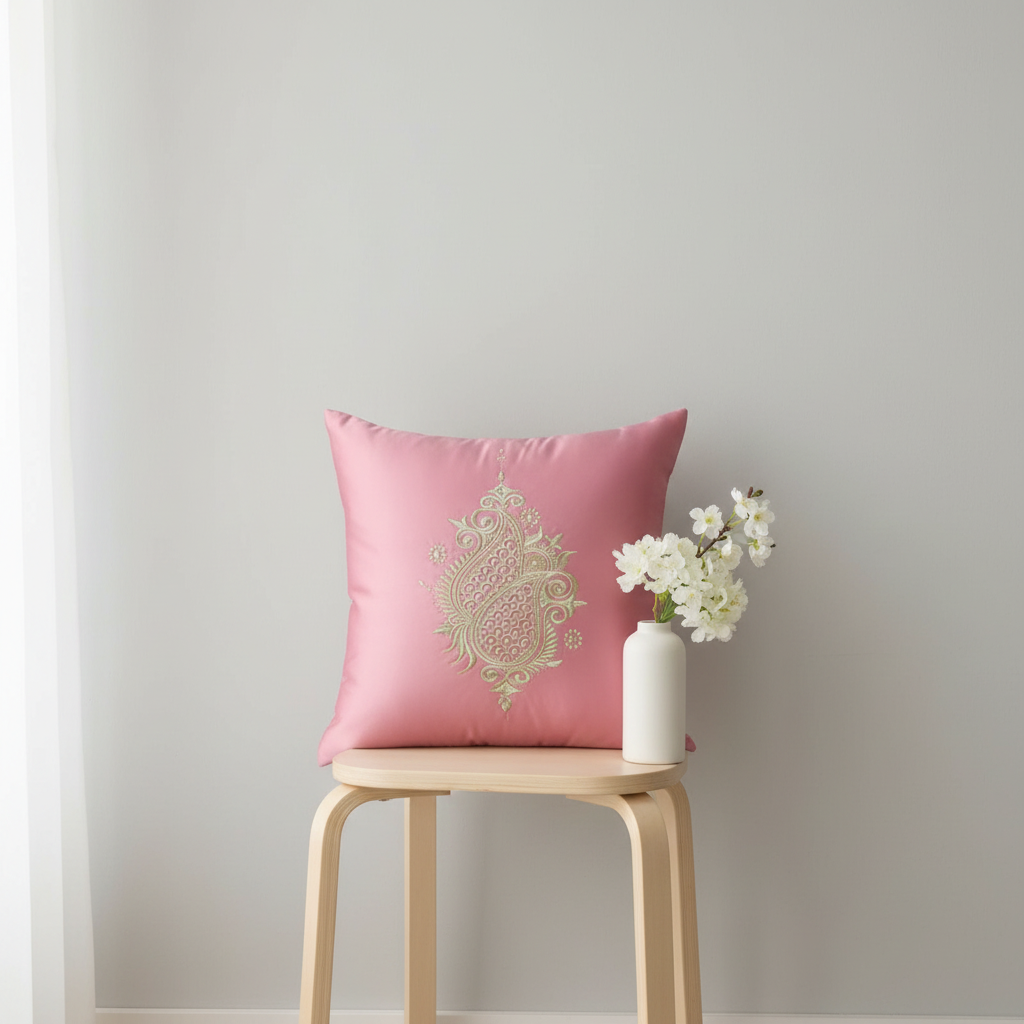 Linens Studio Pink Velvet Embroidered Cushion Cover CC-372