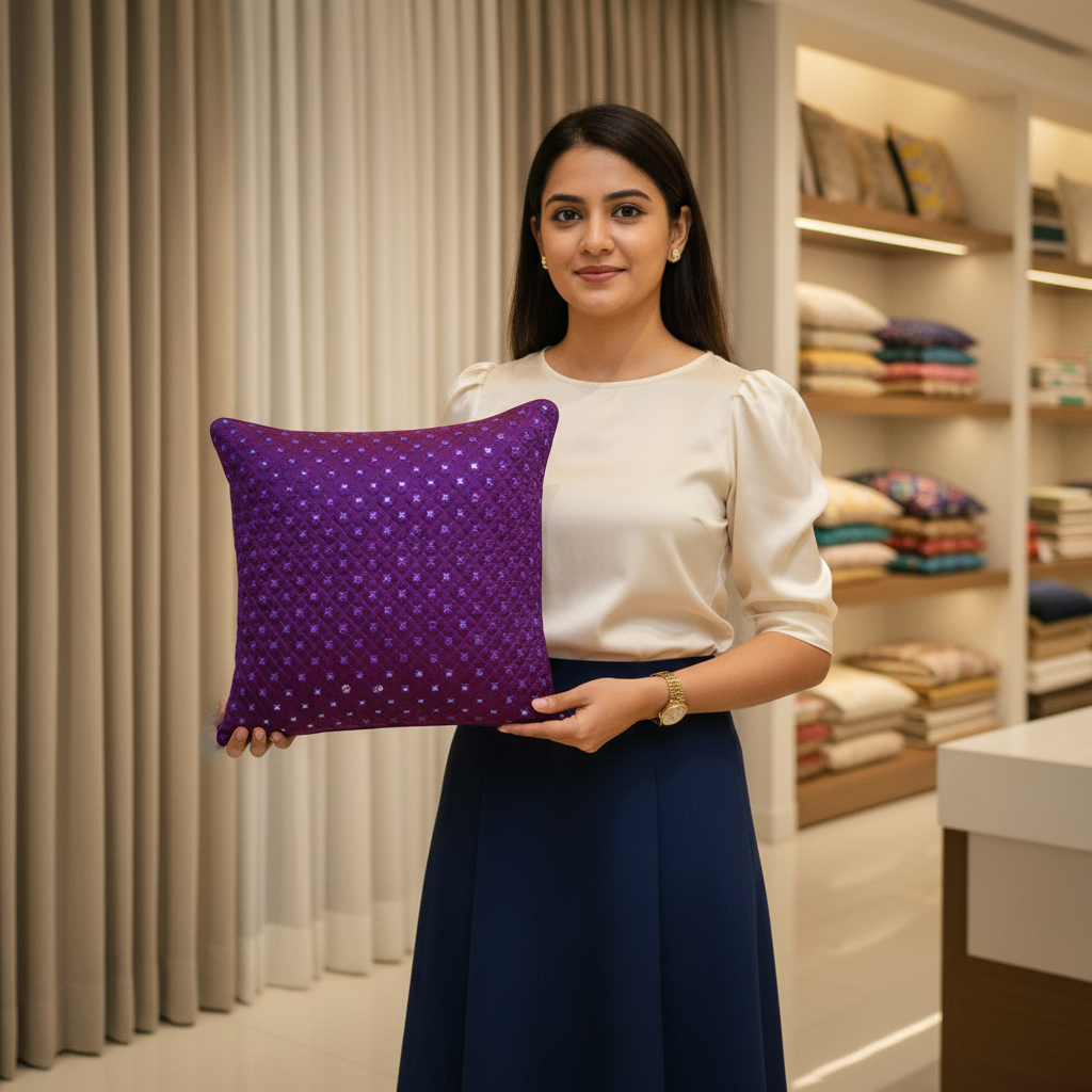 Linens Studio Purple Sequin Decorative Cushion Cover CC-317