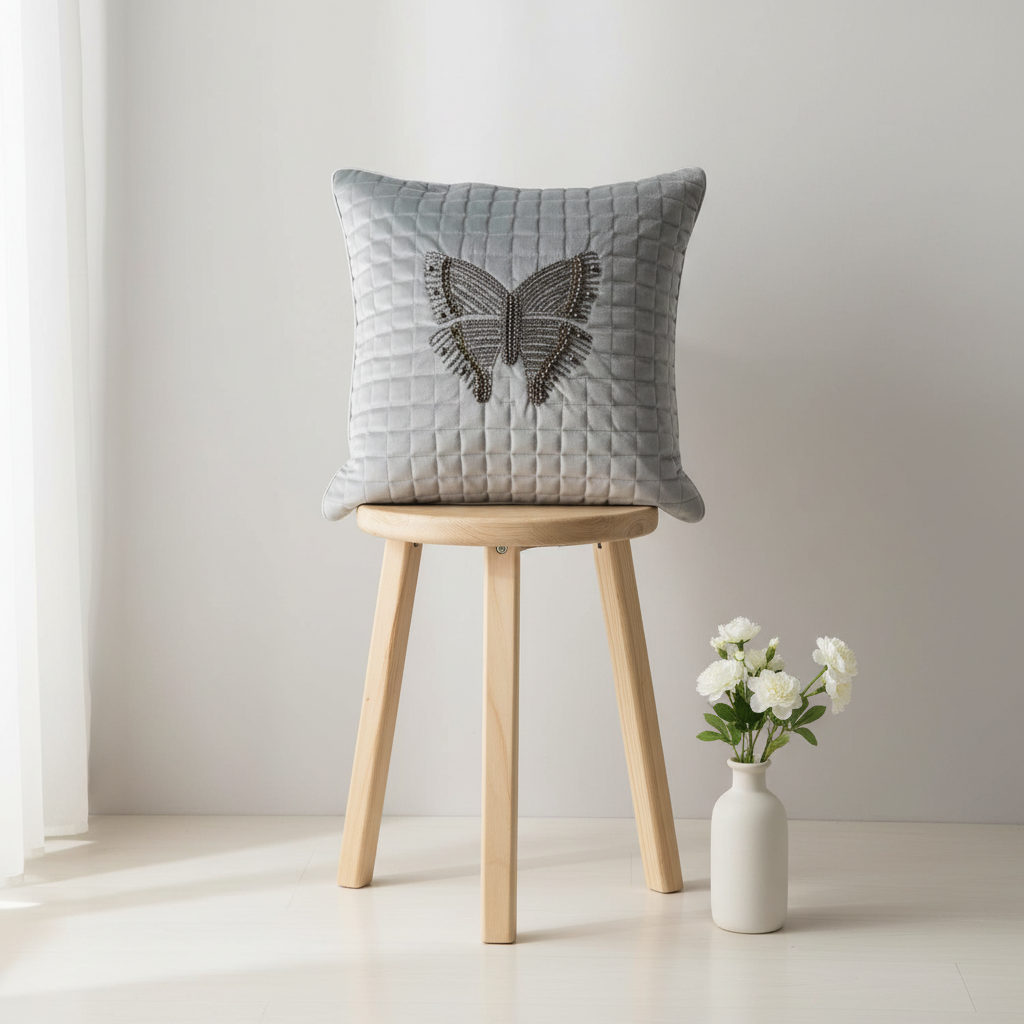 Linens Studio Butterfly Embroidered Cushion Cover CC-403
