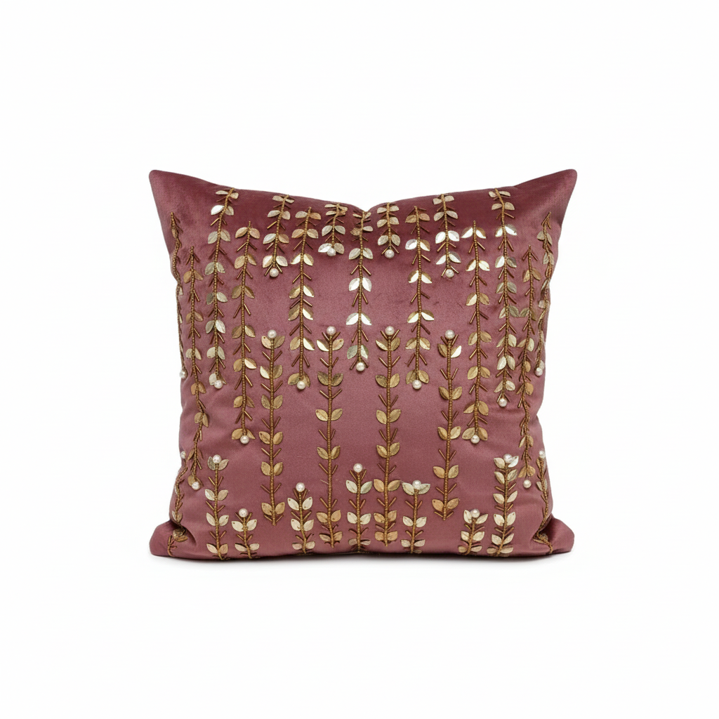 Linens Studio Velvet Pastel Pink Embroidered Cushion Cover CC-393 view 3