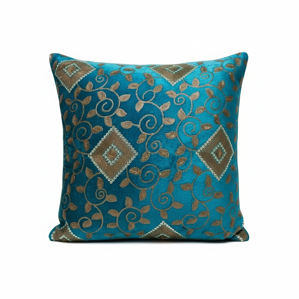Linens Studio Velvet Blue Embroidered Cushion Cover CC-284 view 3