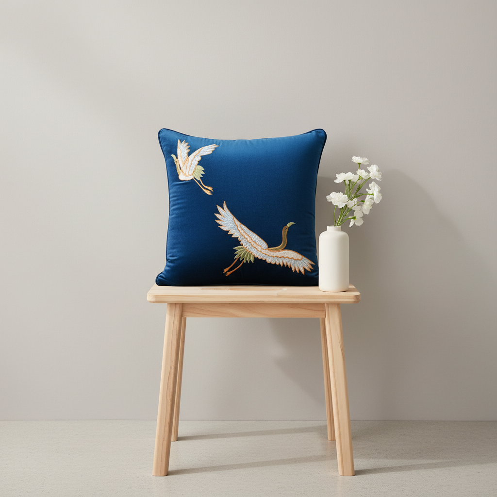 Embroidered Crane Cushion Cover CC-179