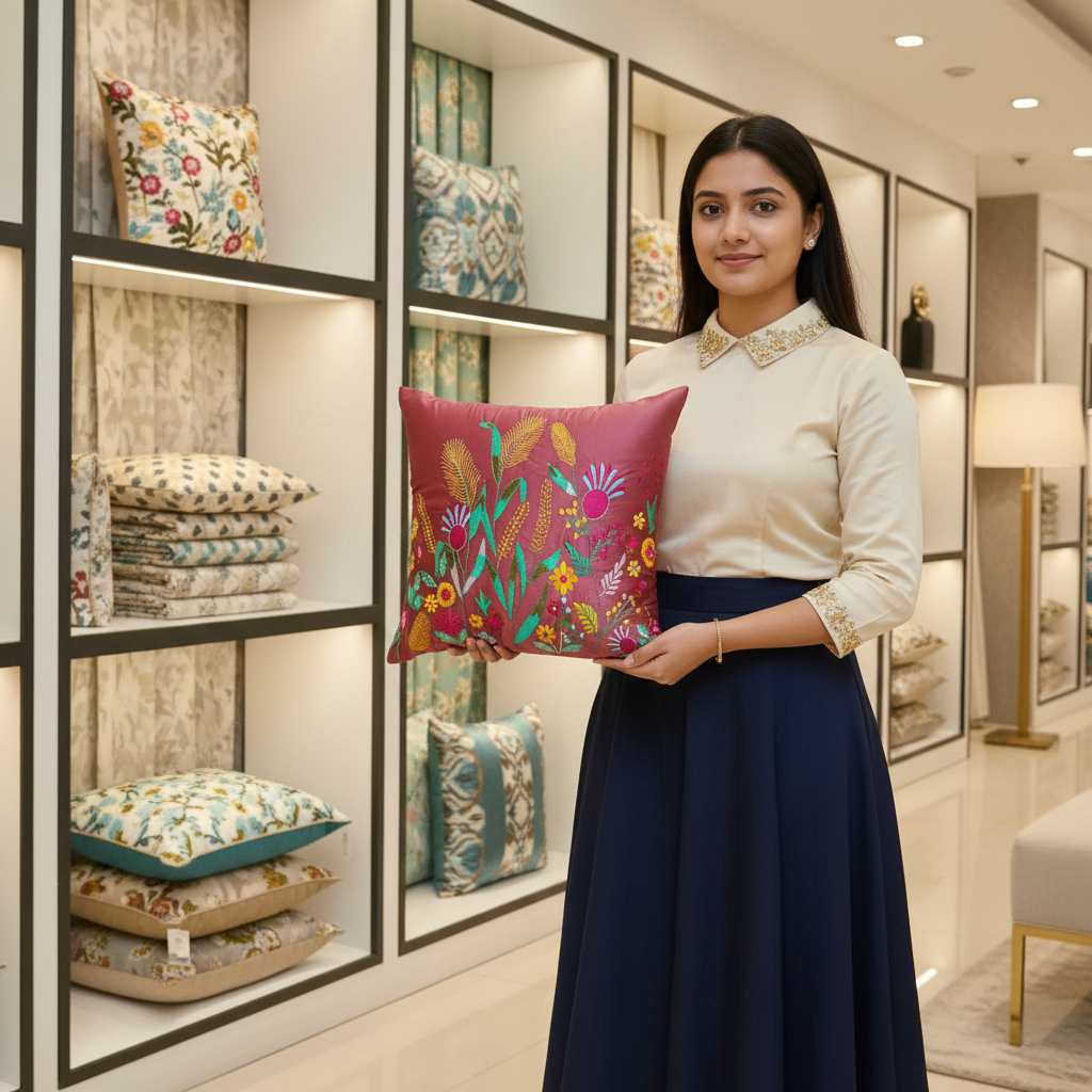 Floral Embroidered Cushion Cover CC-372 view 2