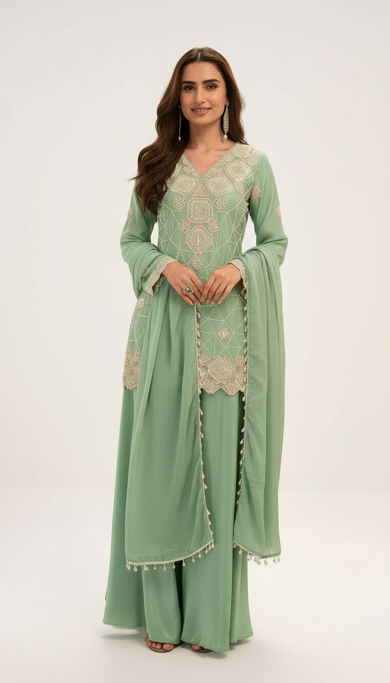 AAROHI EMBRIODED STICHED FLAPPER Suit / HC002433/ SEA GREEN view 3