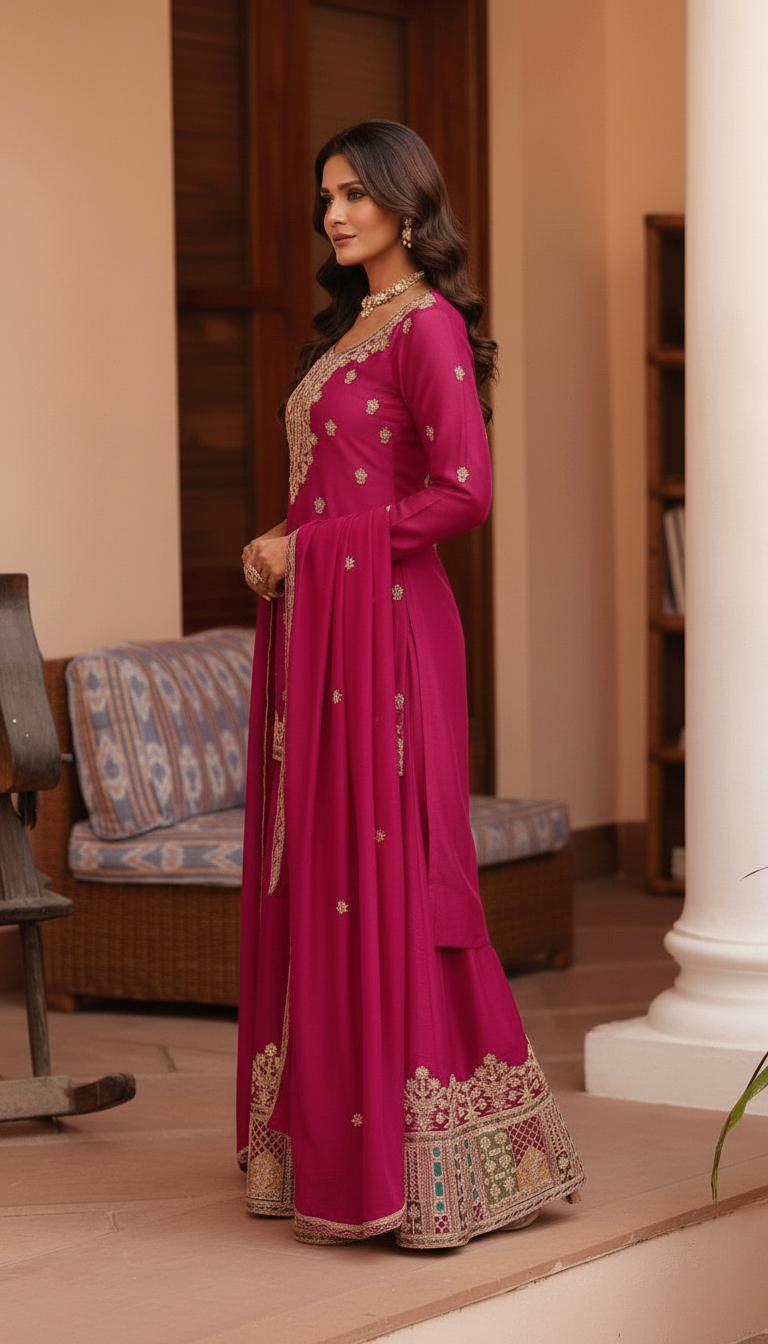 Monika Embroidered Stitched Flapper Suit / HC002434 / Pink view 2