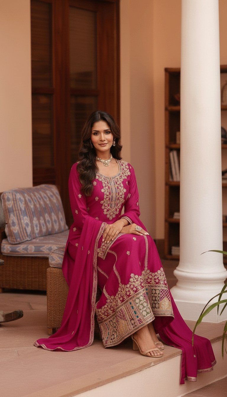 Monika Embroidered Stitched Flapper Suit / HC002434 / Pink view 4