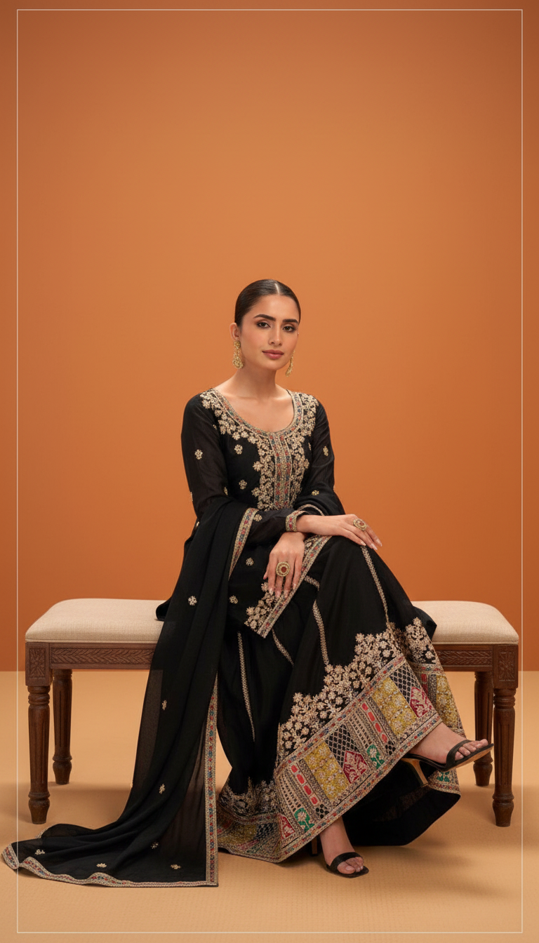 Monika Embroidered Stitches Flapper Suit / HC002434 / Black view 4