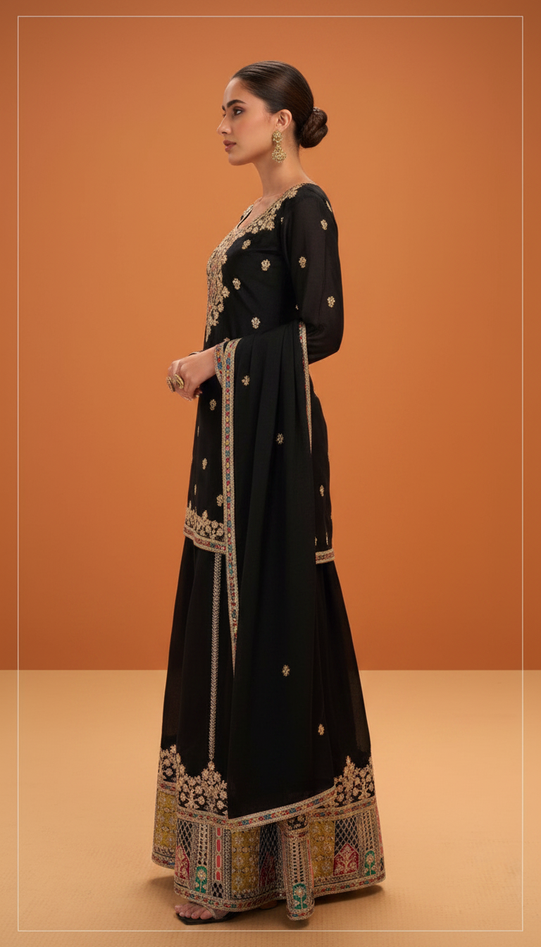 Monika Embroidered Stitches Flapper Suit / HC002434 / Black view 3