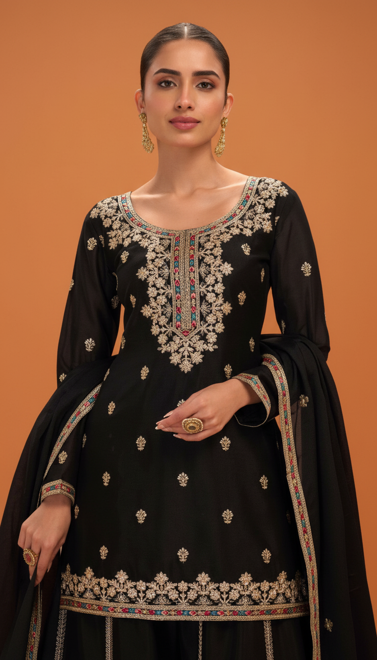 Monika Embroidered Stitches Flapper Suit / HC002434 / Black view 2