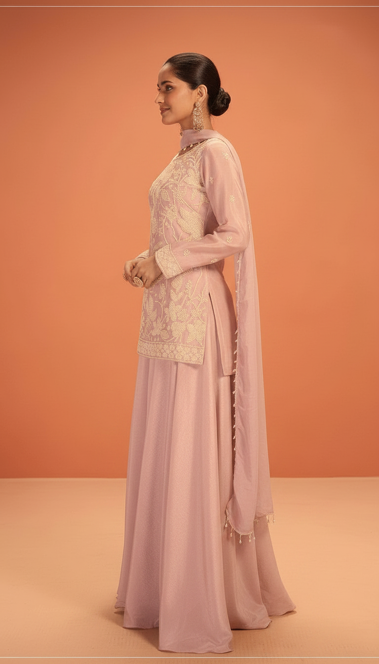 Madhubala Embroidered Stitched Flapper Suit HC002432/ Pink view 2