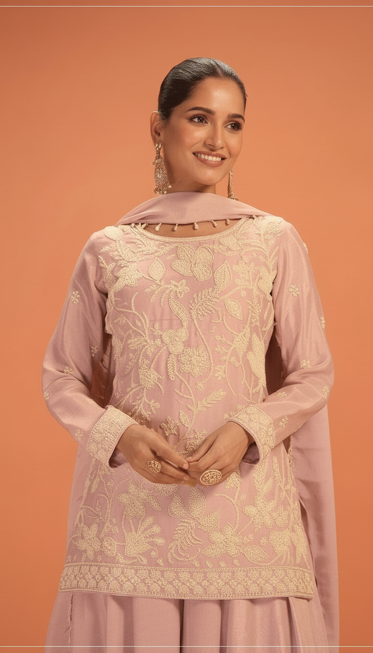 Madhubala Embroidered Stitched Flapper Suit HC002432/ Pink view 4