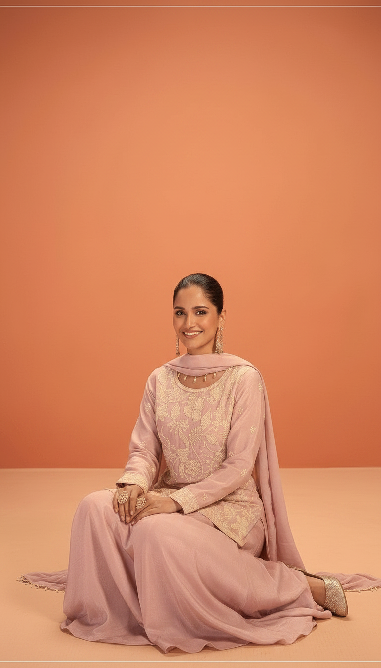 Madhubala Embroidered Stitched Flapper Suit HC002432/ Pink view 3