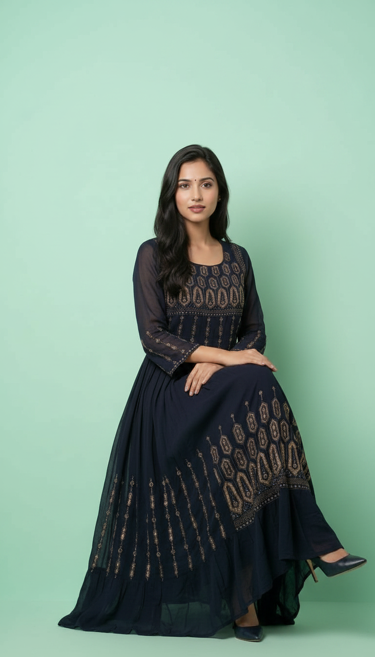 DESIGNER HEAVY GEORGETTE GOWN WITH SEQUENCE EMBROIDERY WORK /LIGHT BLUE / HC001673 view 3
