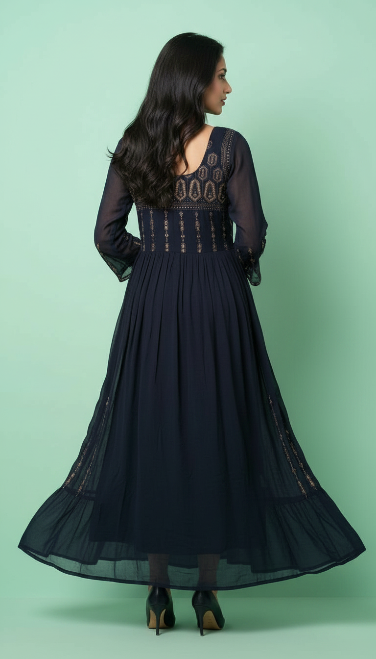 DESIGNER HEAVY GEORGETTE GOWN WITH SEQUENCE EMBROIDERY WORK /LIGHT BLUE / HC001673 view 4