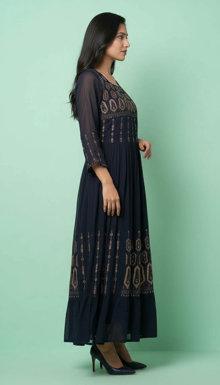 DESIGNER HEAVY GEORGETTE GOWN WITH SEQUENCE EMBROIDERY WORK /LIGHT BLUE / HC001673 view 5