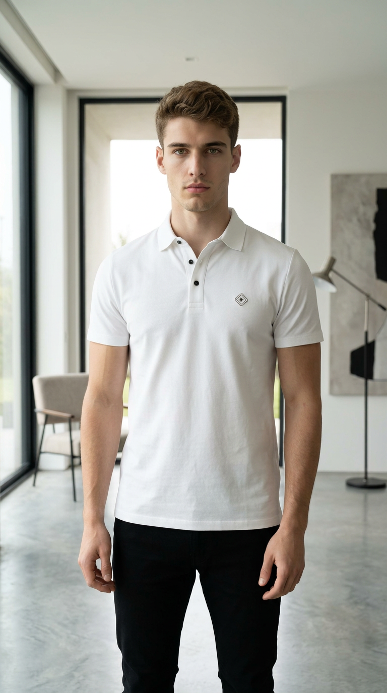 Style-14083-Slim Fit White Polo T-Shirt view 2
