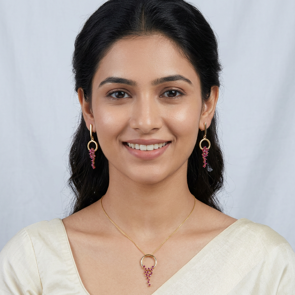Ruby Cascade Necklace and Earrings Set