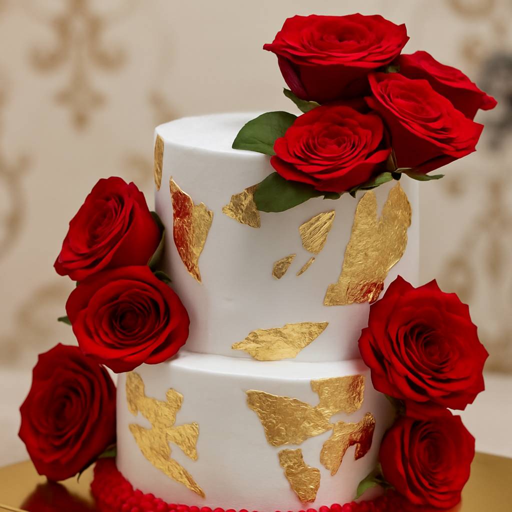 Gold Leaf Rose Cake (Strawberry Flavour)3kg on One Day Prior Orders only