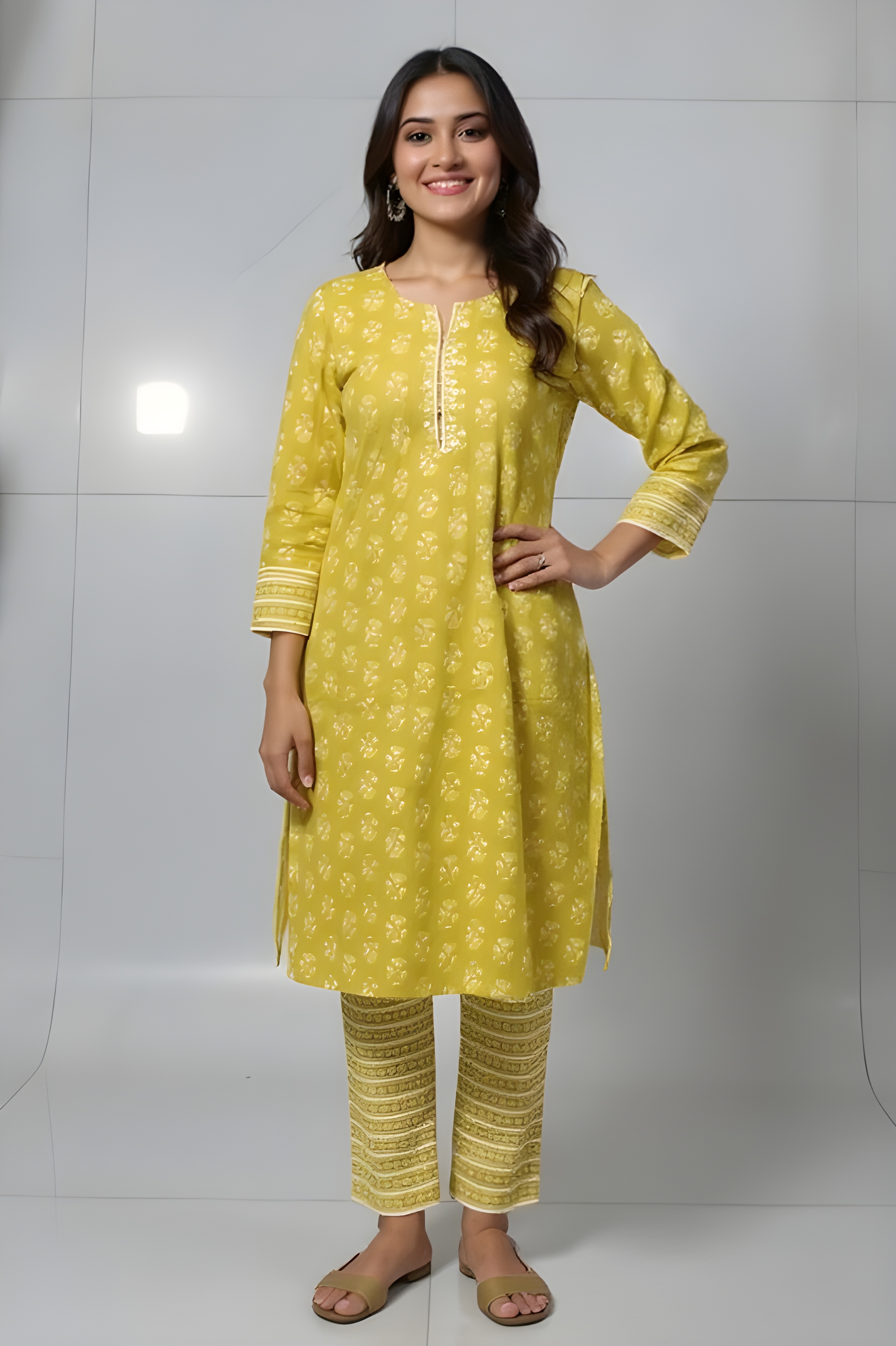 Yellow Ethnic Kurti Set