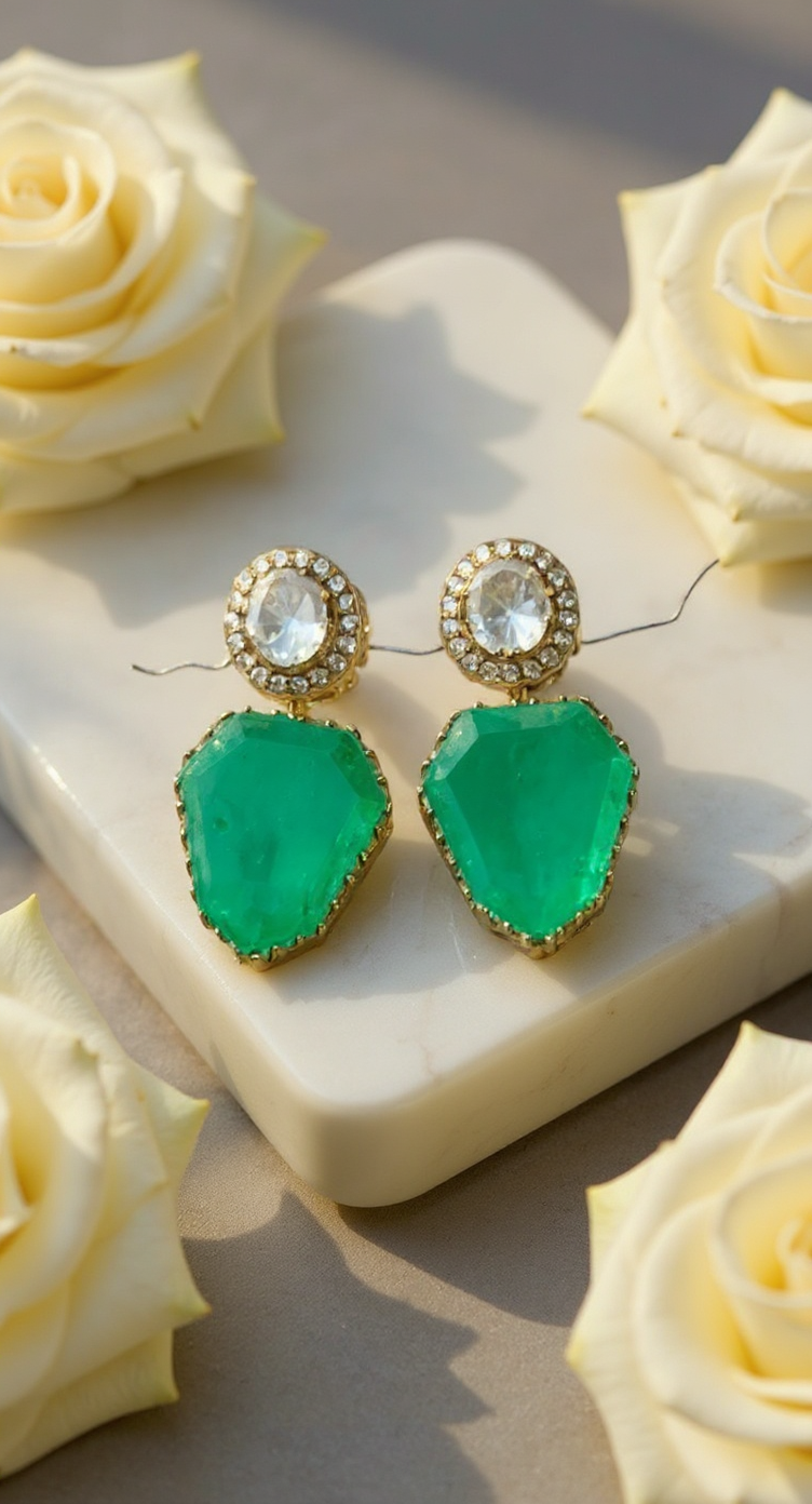 Emerald Stone Earrings view 3