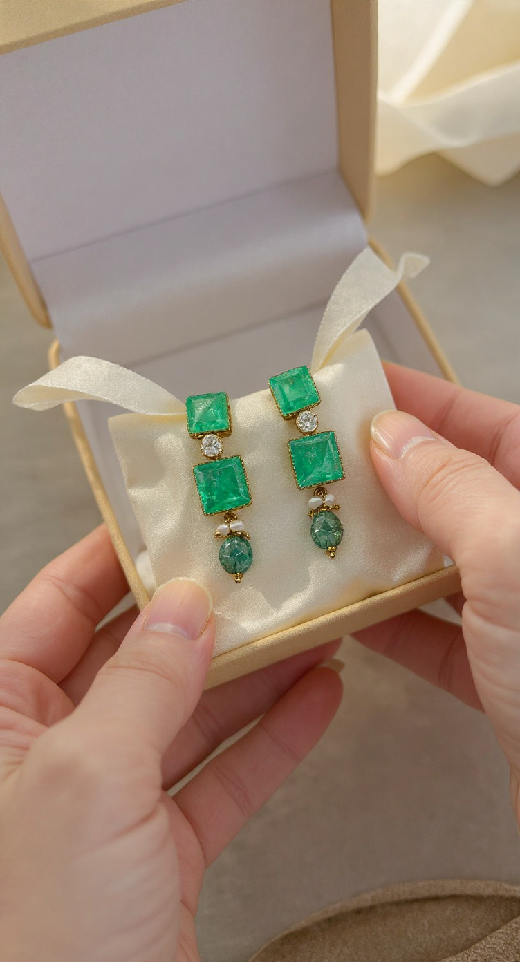 Emerald Drop Earrings 10.13gm view 4