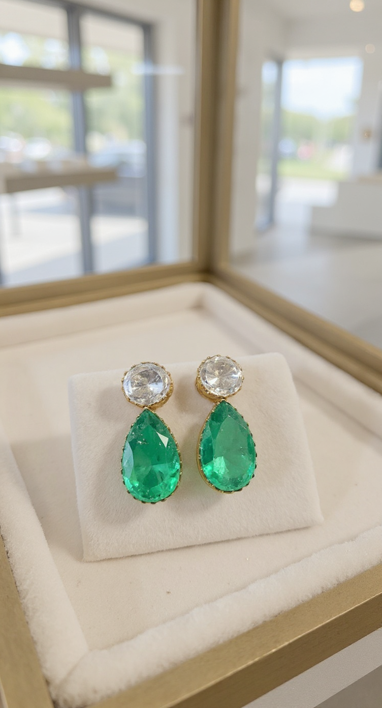Emerald Drop Earrings 8.49gm view 2