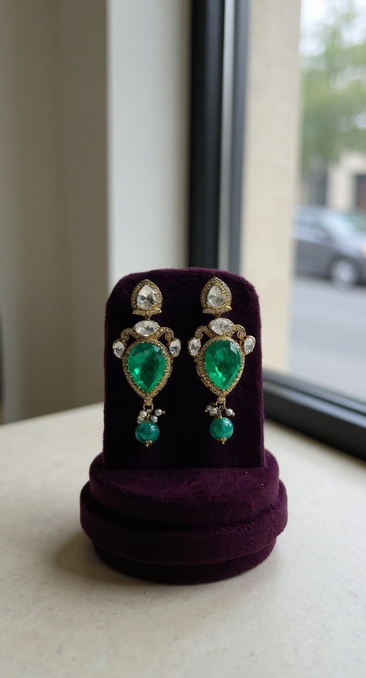 Emerald & Diamond Traditional Earrings view 4