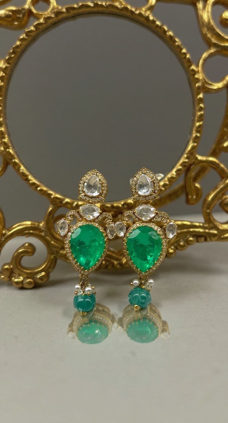 Emerald & Diamond Traditional Earrings view 2