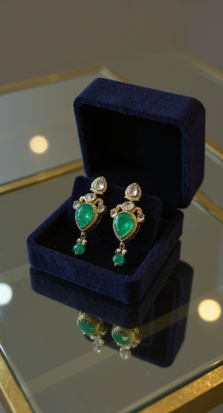 Emerald & Diamond Traditional Earrings view 3