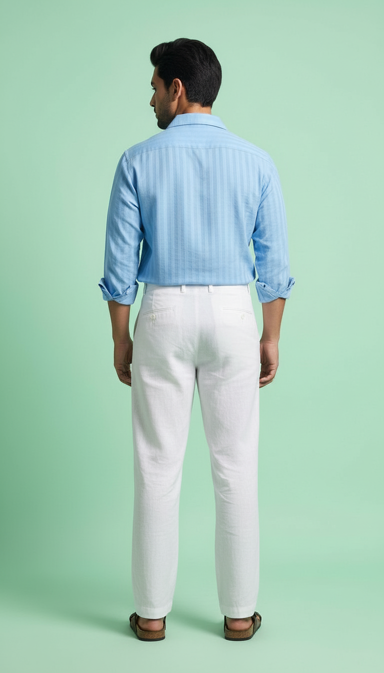 Blue Stripe Shirt With Linen Pants view 4
