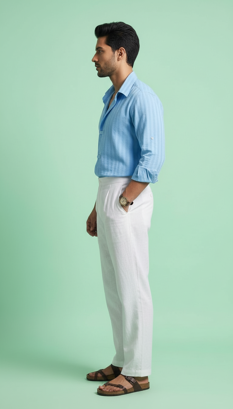 Blue Stripe Shirt With Linen Pants view 6
