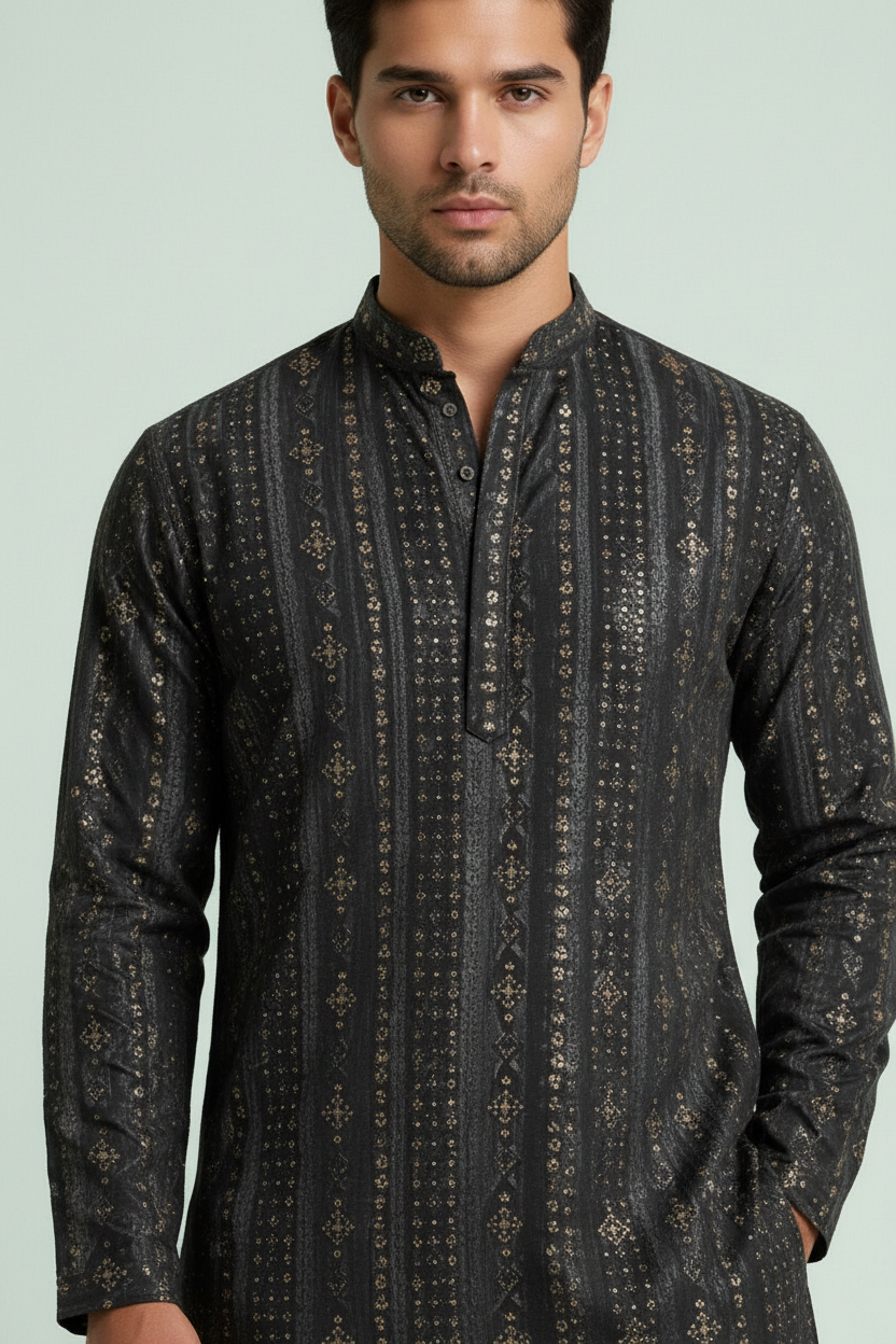 Midnight Noir Kurta Set view 3