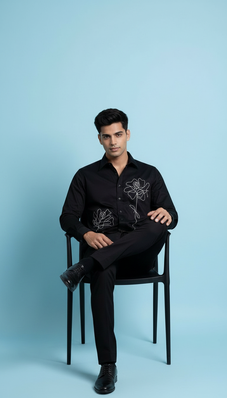 Black Embroidered Shirt view 3
