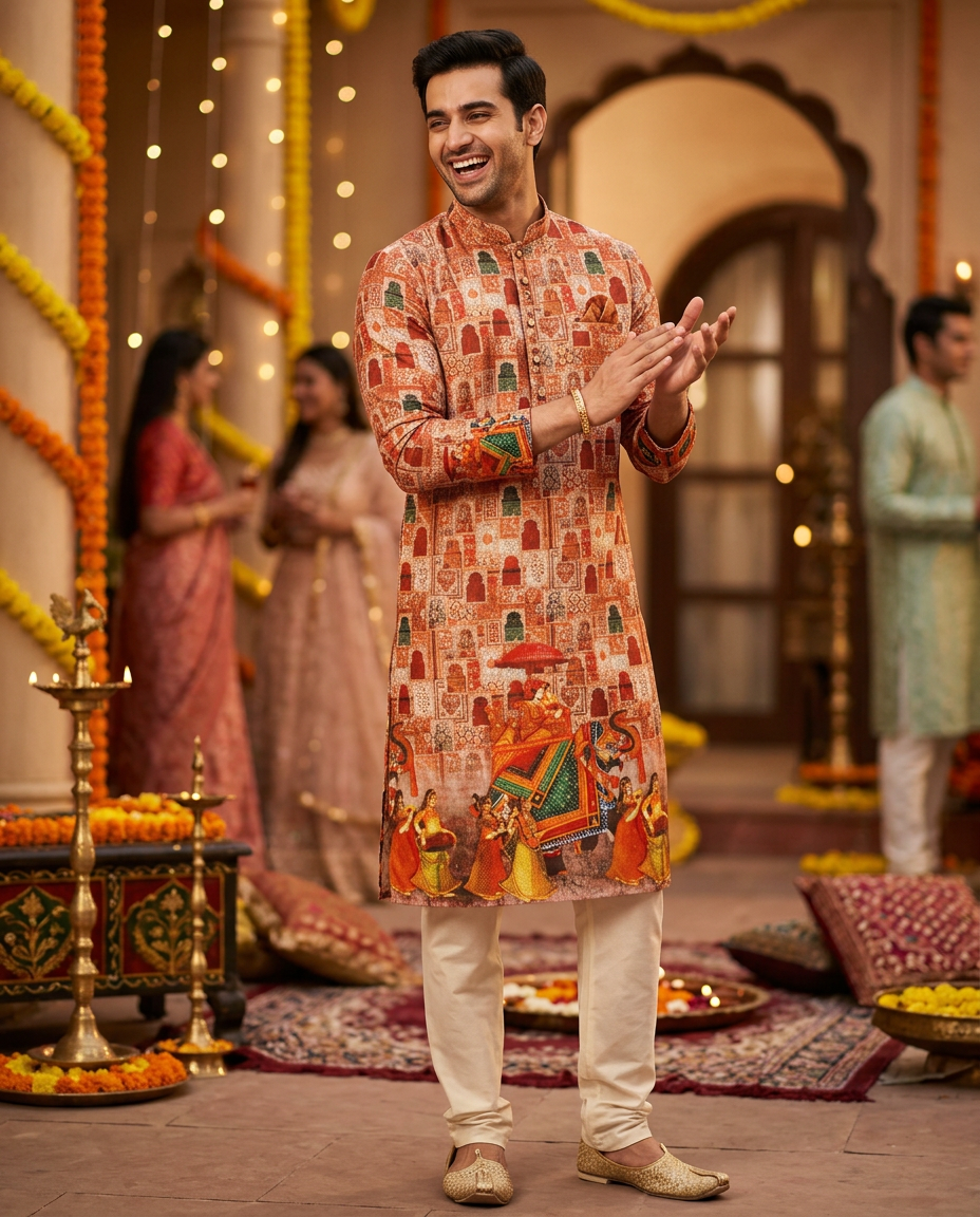 Wedding Elephant Kurta Fabric