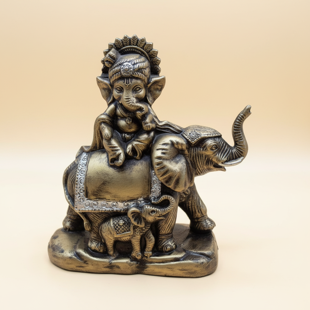 Ganesha on Elephant Figurine view 2